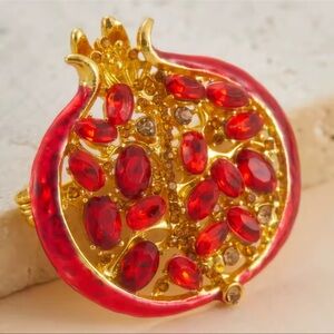 Pomegranate Red Crystal Gold Brooch